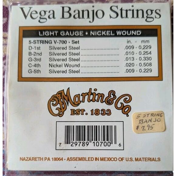 Vega Banjo V700 Strings Set of 5 Light Gauge NOS - Picture 2 of 3